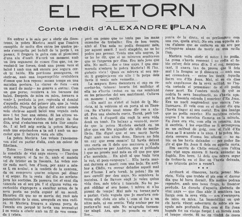El retorn – Alexandre Plana 58 alexandre plana el retorn conte el mirador noucentista 1929
